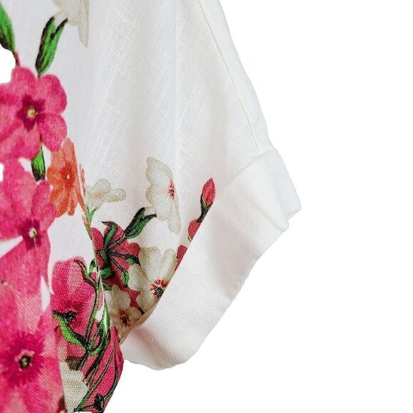 NEW Desigual blouse S Cream Pink Floral Linen Blend Buttoned Short Sleeve Top - Picture 4 of 11